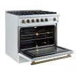 FORNO - Espresso Marco 36  5.36 cu.ft. Gas Range with 6 Burners and Temperature Gauge in Black with Antique Brass Accents, FFSGS6277-36WHT For Sale