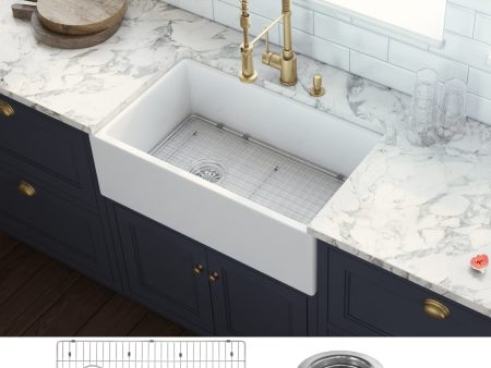 30-inch Fireclay Farmhouse Offset Drain Kitchen Sink Single Bowl White – Left Drain Online Sale