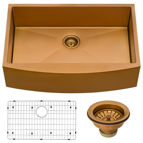 30-inch Apron-Front Farmhouse Kitchen Sink – Copper Tone Matte Bronze Stainless Steel Single Bowl Fashion