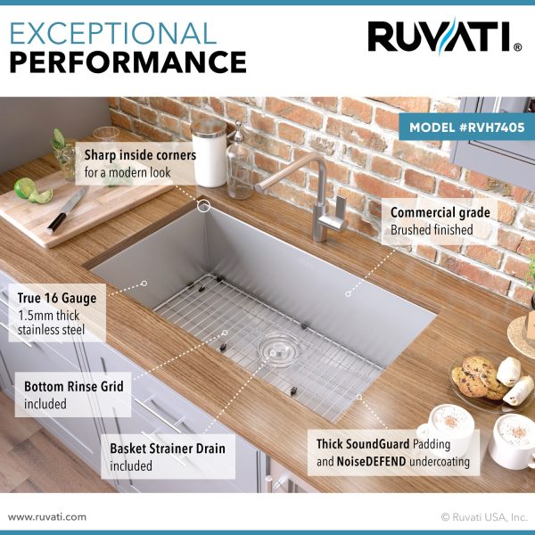 32-inch Undermount 16 Gauge Zero Radius Kitchen Sink Stainless Steel Single Bowl Supply