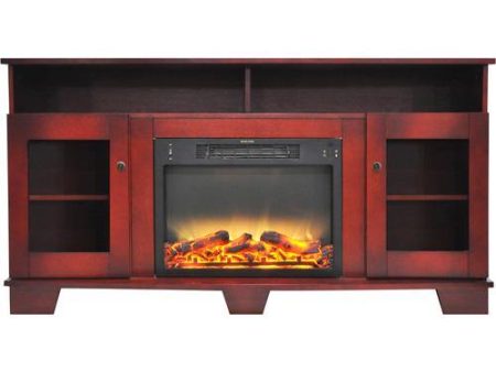 Cambridge Savona 59 In. Electric Fireplace in Cherry with Entertainment Stand and Enhanced Log Display Online Sale