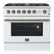 FORNO - Espresso Marco 36  5.36 cu.ft. Gas Range with 6 Burners and Temperature Gauge in Black with Antique Brass Accents, FFSGS6277-36WHT For Sale