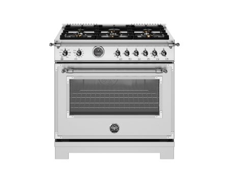 Bertazzoni - 36 inch Dual Fuel Range, 6 Brass Burner and Cast Iron Griddle, Electric Self-Clean Oven - HER366BCFE Hot on Sale