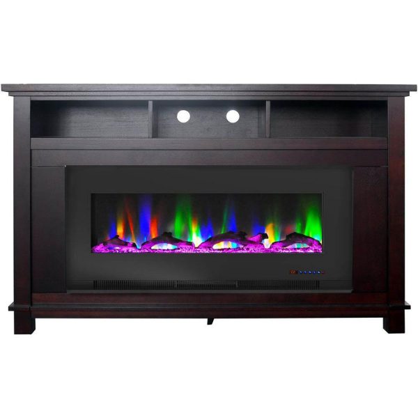 Cambridge San Jose Fireplace Entertainment Stand in Black with 50  Color-Changing Fireplace Insert and Driftwood Log Display, For Discount