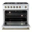 FORNO - Espresso Marco 36  5.36 cu.ft. Gas Range with 6 Burners and Temperature Gauge in Black with Antique Brass Accents, FFSGS6277-36WHT For Sale