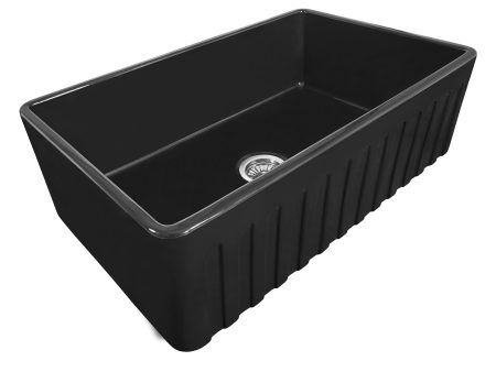 30 x 20 inch Fireclay Reversible Farmhouse Apron-Front Kitchen Sink Single Bowl – Glossy Black Hot on Sale