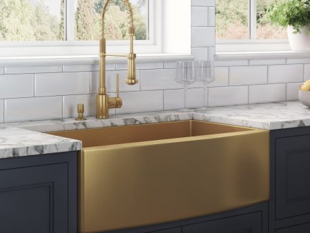 33-inch Apron-Front Farmhouse Kitchen Sink – Brass Tone Matte Gold Stainless Steel Single Bowl Supply