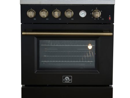 FORNO - Espresso Marco 30  4.32 cu.ft. Gas Range with 4 Burners and Temperature Gauge in Black with Antique Brass Accents, FFSGS6277-30BLK Online Sale