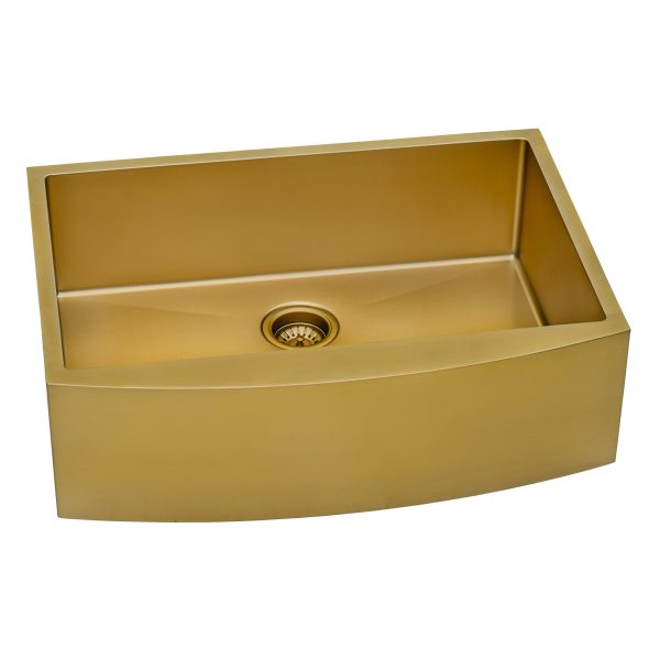 30-inch Apron-Front Farmhouse Kitchen Sink – Brass Tone Matte Gold Stainless Steel Single Bowl For Discount