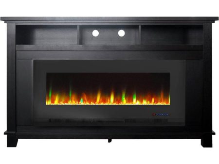 Cambridge San Jose Electric Fireplace TV Stand in Black with Color-Changing LED Fireplace Heater and Crystal Rock Display For Cheap