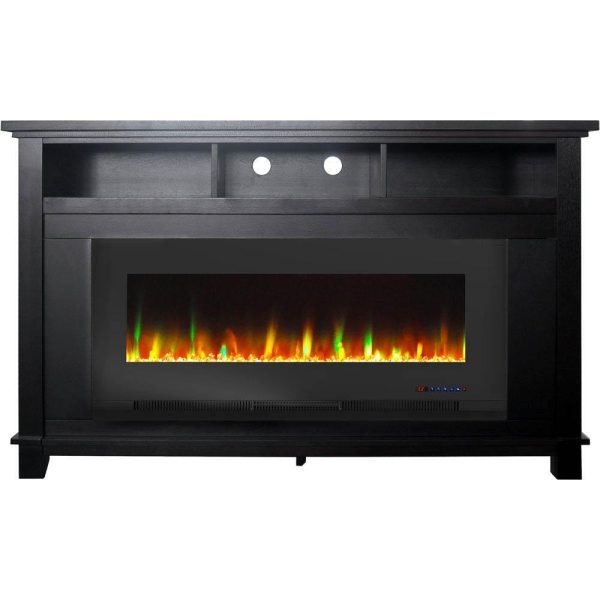 Cambridge San Jose Electric Fireplace TV Stand in Black with Color-Changing LED Fireplace Heater and Crystal Rock Display For Cheap