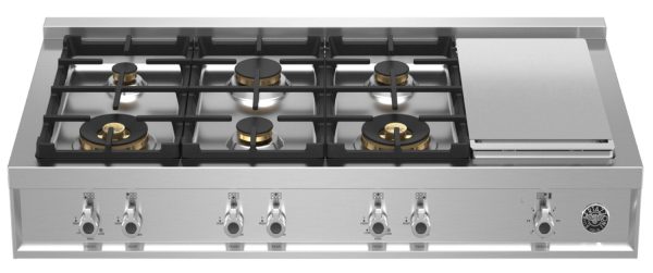 Bertazzoni | 48  Gas Rangetop 6 Brass Burners + Griddle | PROF486GRTBXT For Discount