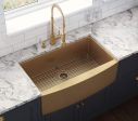 30-inch Apron-Front Farmhouse Kitchen Sink – Brass Tone Matte Gold Stainless Steel Single Bowl For Discount