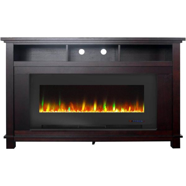 Cambridge San Jose Electric Fireplace TV Stand in Black with Color-Changing LED Fireplace Heater and Crystal Rock Display For Cheap