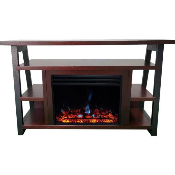 Cambridge San Jose Electric Fireplace TV Stand in Black with Color-Changing LED Fireplace Heater and Crystal Rock Display For Cheap