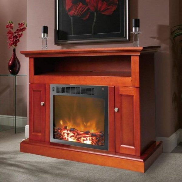 Cambridge Sorrento Electric Fireplace with 1500W Log Insert and 47 In. Entertainment Stand in Cherry For Sale