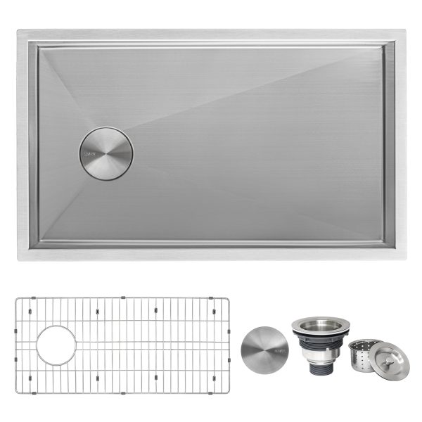 32-inch Offset Drain Sloped Bottom Undermount Kitchen Sink Single Bowl Stainless Steel Supply