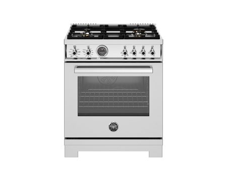 Bertazzoni - 30 inch Dual Fuel Range, 4 Brass Burners, Electric Self-Clean Oven - PRO304BFEPXT For Discount