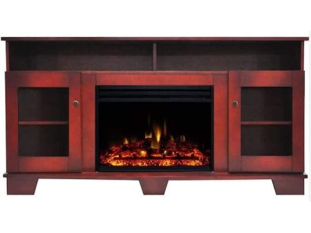 Cambridge Savona Electric Fireplace Heater with 59-In. Cherry TV Stand, Enhanced Log Display, Multi-Color Flames, and Remote For Cheap