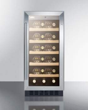 Summit - 15 Inch Built-In or Freestanding Wine Cellar with 2.2 Cu. Ft. 23 Bottle Capacity, Stainless Steel Trimmed Glass Door, Wooden Shelves, Digital Thermostat, Door & Temperature Alarm, Lock, and ADA Compliant | ALWC15 Hot on Sale