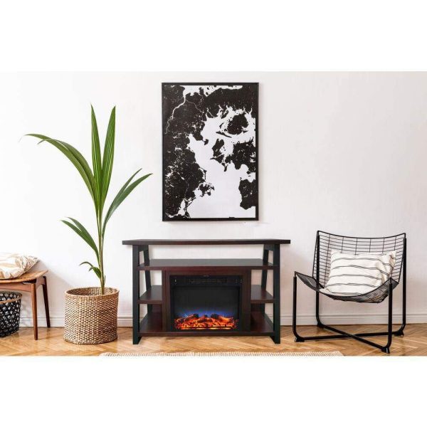 Cambridge 32-In. Sawyer Industrial Electric Fireplace Mantel with Realistic Log and Grate Insert and Color Changing Flames, Supply