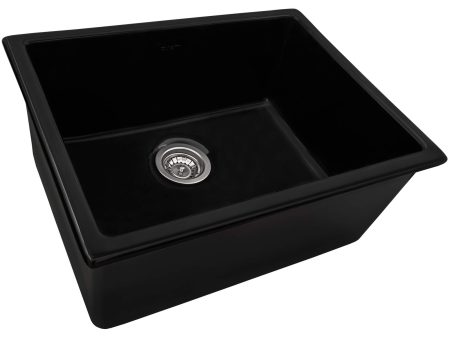 Ruvati - 24-inch Fireclay Undermount   Drop-in Topmount Kitchen Sink Single Bowl – Glossy Black – RVL2420BK Online Hot Sale