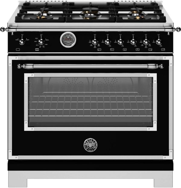 Bertazzoni - 36 inch All Gas Range, 6 Brass Burners and Cast Iron Griddle - HER366BCFGM Cheap