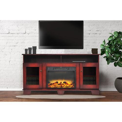 Cambridge Savona 59 In. Electric Fireplace in Cherry with Entertainment Stand and Enhanced Log Display Online Sale