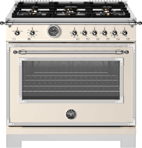 Bertazzoni - 36 inch All Gas Range, 6 Brass Burners and Cast Iron Griddle - HER366BCFGM Cheap