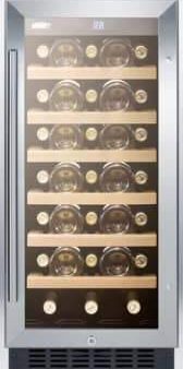 Summit - 15 Inch Built-in or Freestanding Wine Cellar with 2.94 cu. ft. Capacity, 33-Bottle Capacity, Wooden Shelves, Factory Installed Lock, LED Lighting and Digital Thermostat: Stainless Steel Cabinet Finish | SWC1535BCSS Online Hot Sale