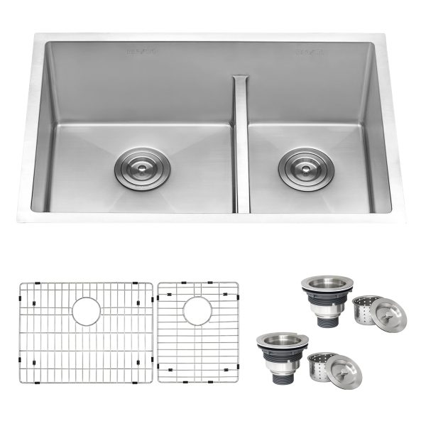 28-inch Low-Divide Undermount Tight Radius 60 40 Double Bowl 16 Gauge Stainless Steel Kitchen Sink Online Hot Sale