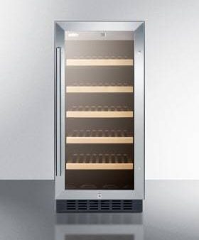 Summit - 15 Inch Built-In or Freestanding Wine Cellar with 2.2 Cu. Ft. 23 Bottle Capacity, Stainless Steel Trimmed Glass Door, Wooden Shelves, Digital Thermostat, Door & Temperature Alarm, Lock, and ADA Compliant | ALWC15 Hot on Sale