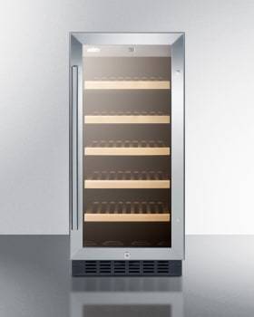 Summit - 15 Inch Built-In or Freestanding Wine Cellar with 2.2 Cu. Ft. 23 Bottle Capacity, Stainless Steel Trimmed Glass Door, Wooden Shelves, Digital Thermostat, Door & Temperature Alarm, Lock, and ADA Compliant | ALWC15 Hot on Sale