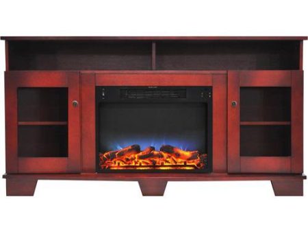 Cambridge Savona 59 In. Electric Fireplace in Cherry with Entertainment Stand and Multi-Color LED Flame Display, Supply