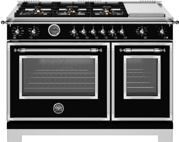 Bertazzoni - 48 inch Dual Fuel Range, 6 Brass Burners and Griddle, Electric Self-Clean Oven - HER486BTFEP Supply