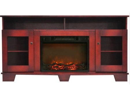 Cambridge Savona 59 In. Electric Fireplace in Cherry with Entertainment Stand and Charred Log Display, on Sale