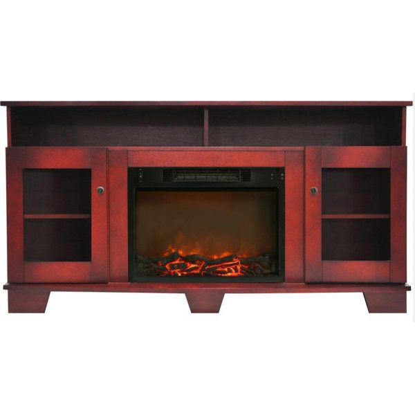 Cambridge Savona 59 In. Electric Fireplace in Cherry with Entertainment Stand and Charred Log Display, on Sale