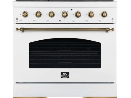 FORNO - Espresso Antico 36  4.5 cu. ft. Gas Range with 6 Sealed Burners in White Black with Antique Brass Accents on Sale