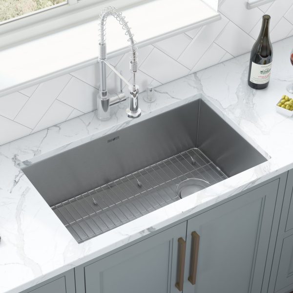 30-inch Slope Bottom Offset Drain Undermount Kitchen Sink Single Bowl Stainless Steel – RVH7480 Online now