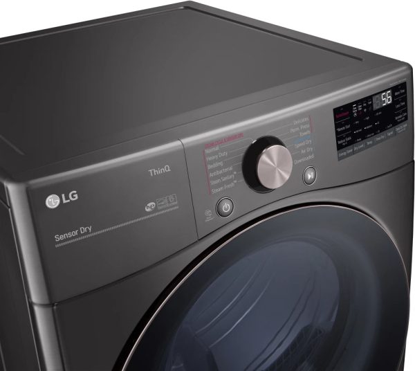 LG - 7.4 cu. ft. Large Capacity Vented Smart Stackable Electric Dryer w  Sensor Dry, TurboSteam, Extra Cycles in Black Steel - DLEX4200B on Sale