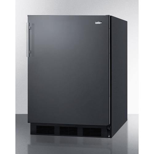 Summit | 24 Inch Undercounter Refrigerator with 5.1 cu. ft. Capacity, 2 Adjustable Glass Shelves, Crisper Drawer, 3 Door Bins, Wine Rack, Freezer Compartment, Interior Lighting and Dial Thermostat: Black |  CT663BK Supply