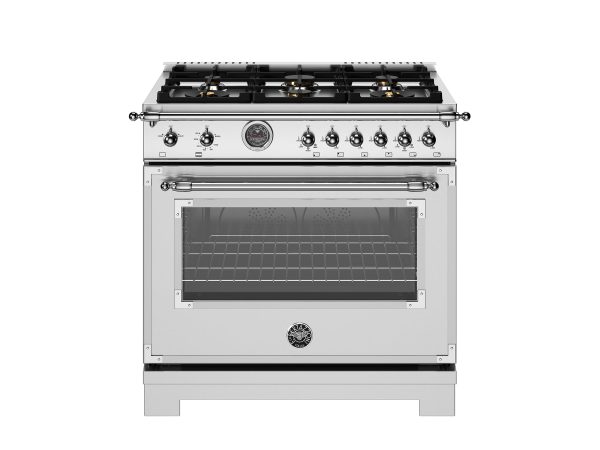 Bertazzoni - 36 inch All Gas Range, 6 Brass Burners and Cast Iron Griddle - HER366BCFGM Cheap