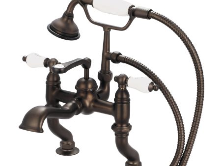 Water Creation | Vintage Classic Adjustable Center Deck Mount Tub Faucet With Handheld Shower in Oil-rubbed Bronze Finish Finish With Porcelain Lever Handles, Hot And Cold Labels Included | F6-0004-03-CL Hot on Sale